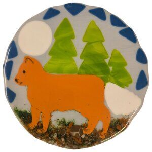 Forest Fox Handmade Fused Glass Decorative Plate 10 Inch Art Home Decor Vintage